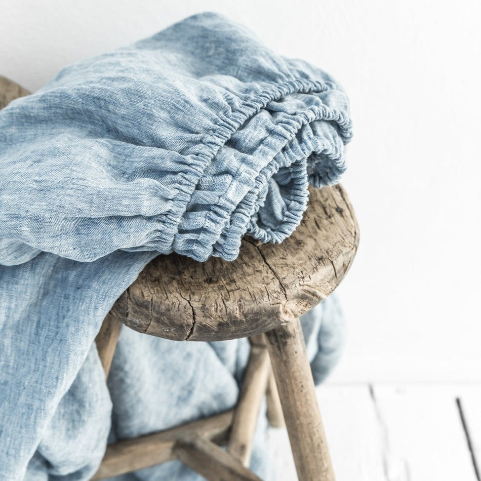 Drap housse en lin Magic Linen - Bleu