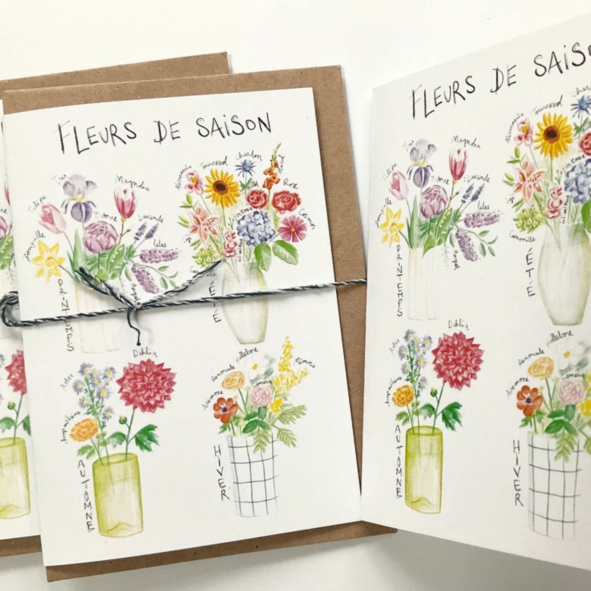  Ellimac Pinson,Petite carte A6 - "Fleurs de Saison"