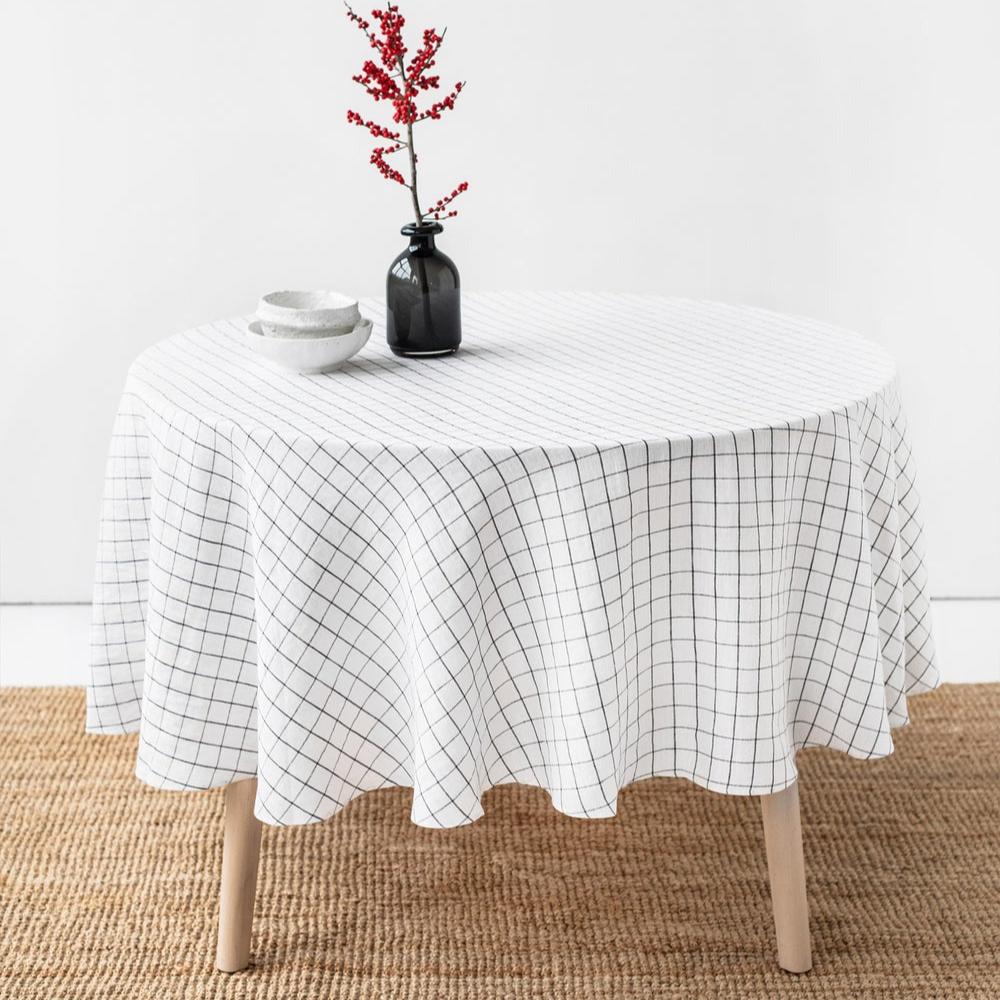 Magic Linen, Nappe ronde en lin - Charcoal Grid