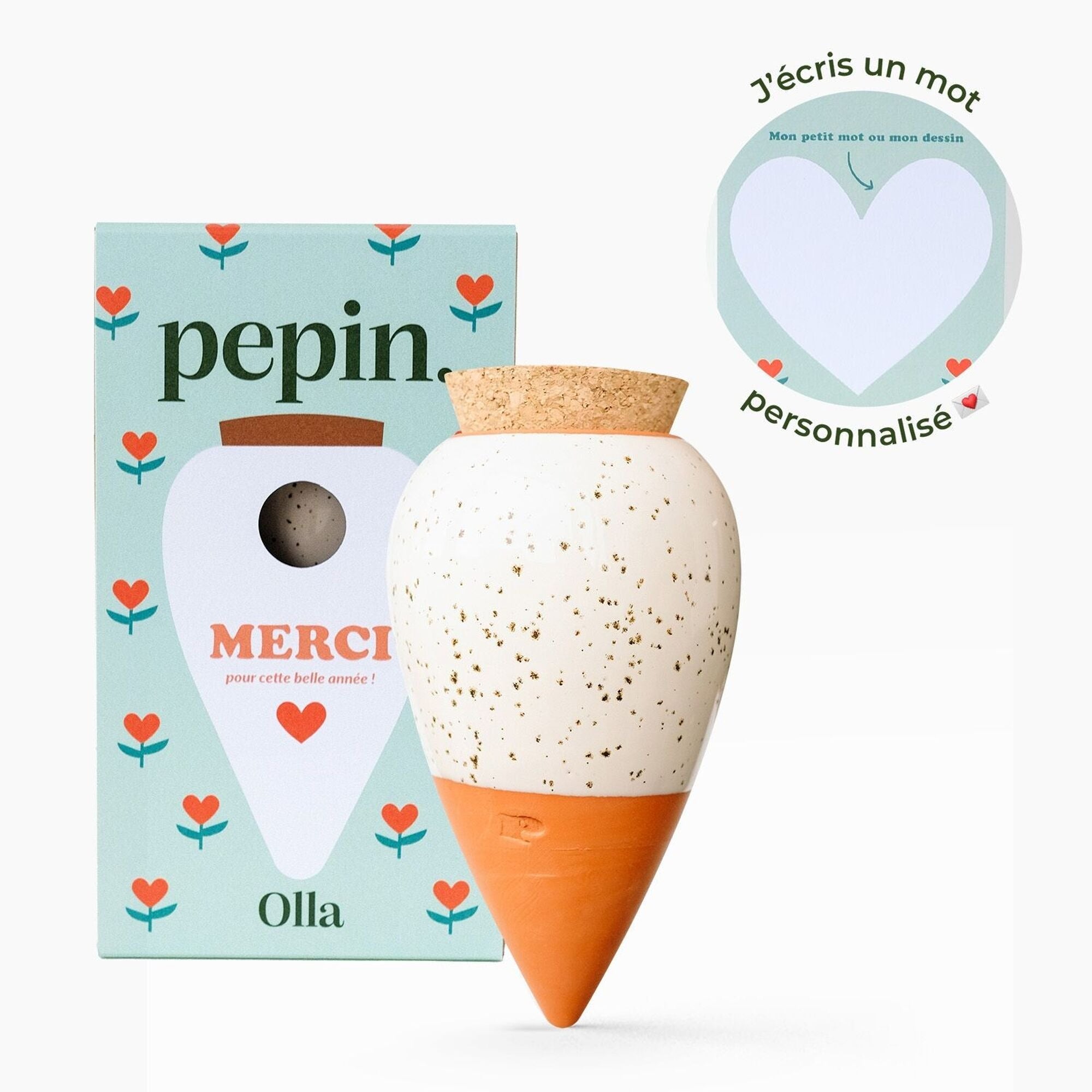 Pépin, Réservoir d'eau Olla - "Merci" Blanc grainé