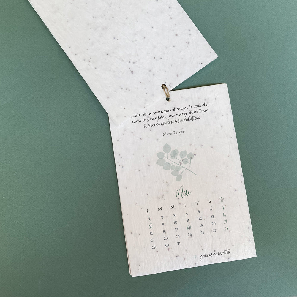 Calendrier 2024 imprimé sur papier à planter - 1 mois par page