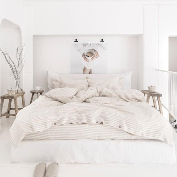 Housse couette Magic Linen - Rayé beige